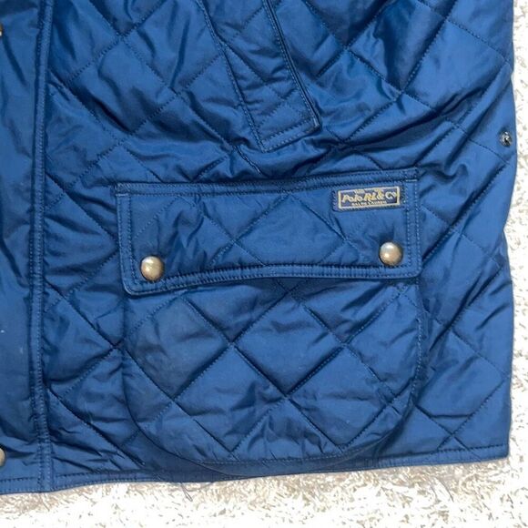 POLO Ralph Lauren Navy Blue Quilted Vest Brown Corduroy Collar Women’s XXL - Picture 2 of 15
